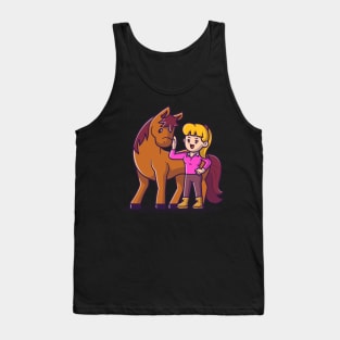 Cute Woman With Horse Cartoon Tank Top